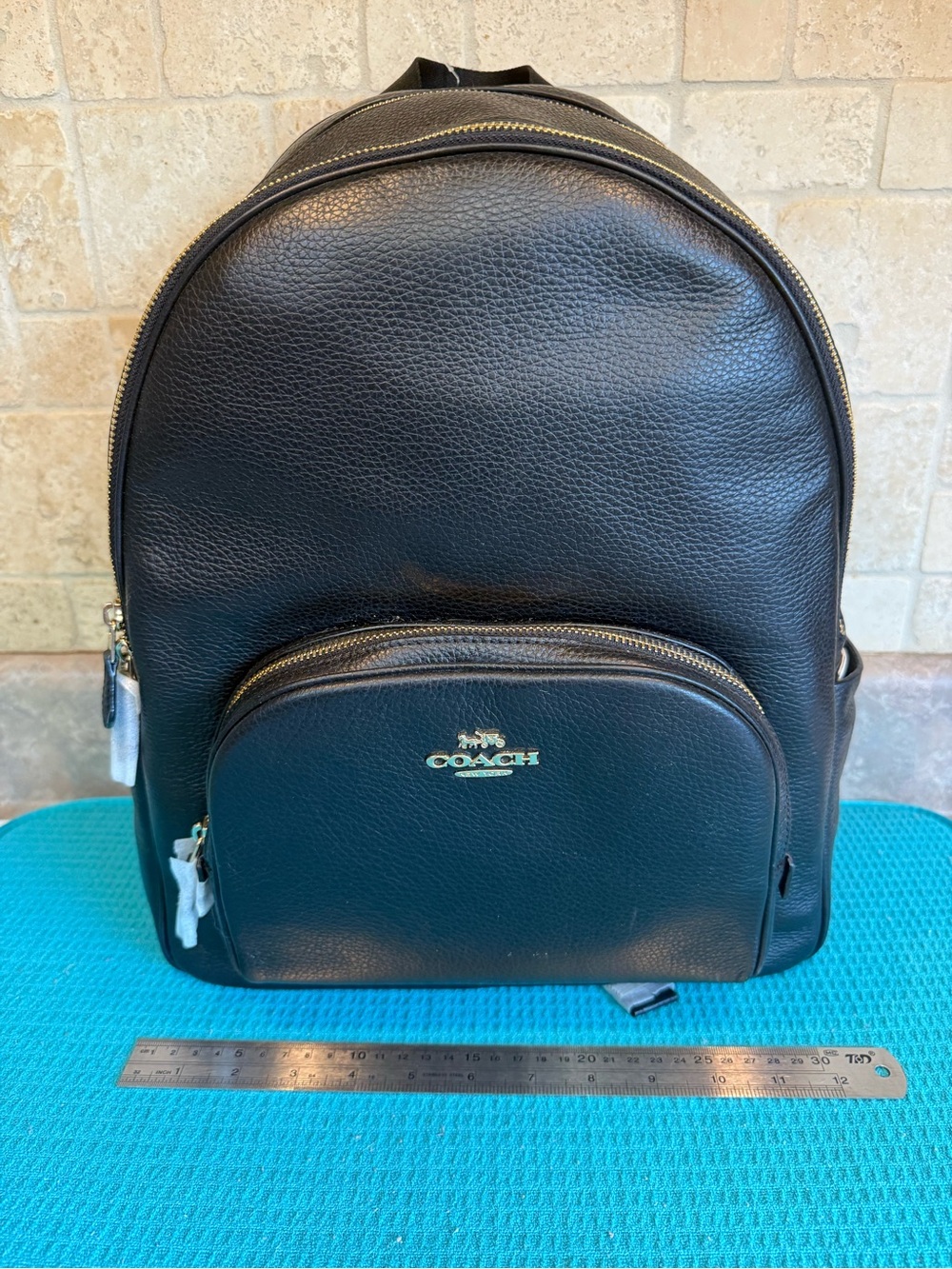 New With Tags!! Coach Black Pebbled Leather Backpack with Gold Hardware